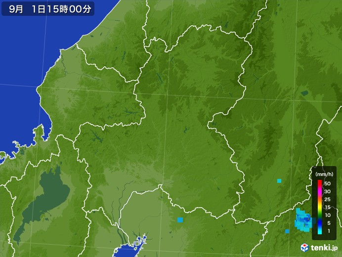 岐阜県の雨雲レーダー(2017年09月01日)