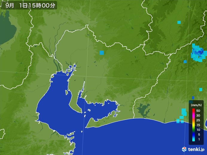 愛知県の雨雲レーダー(2017年09月01日)