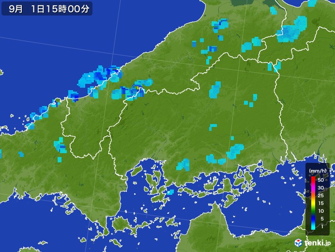 広島県の雨雲レーダー(2017年09月01日)