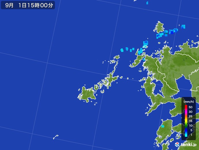 五島列島(長崎県)の雨雲レーダー(2017年09月01日)
