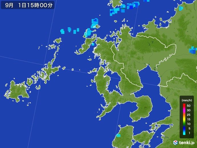 長崎県の雨雲レーダー(2017年09月01日)