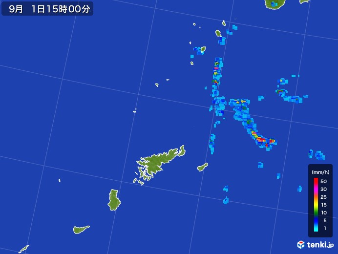 奄美諸島(鹿児島県)の雨雲レーダー(2017年09月01日)