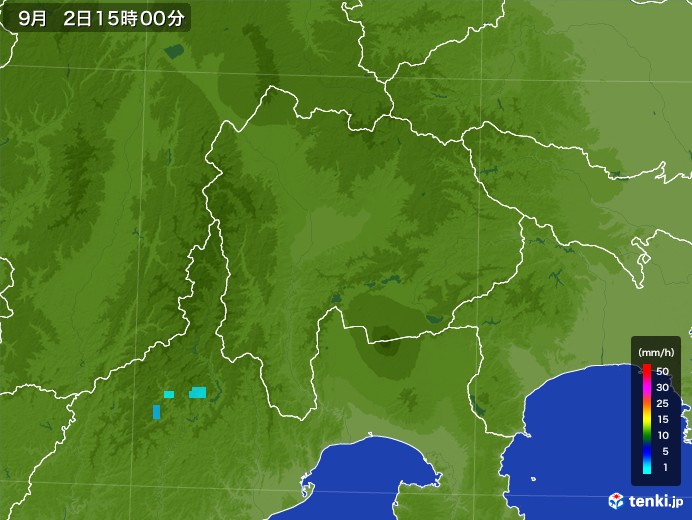 山梨県の雨雲レーダー(2017年09月02日)