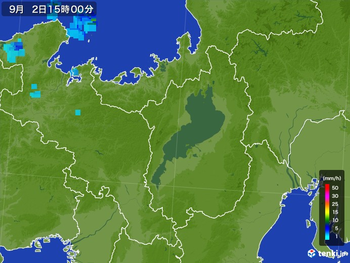 滋賀県の雨雲レーダー(2017年09月02日)