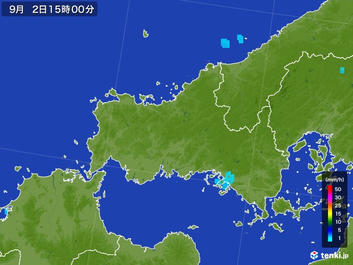 山口県の雨雲レーダー(2017年09月02日)