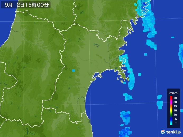 宮城県の雨雲レーダー(2017年09月02日)