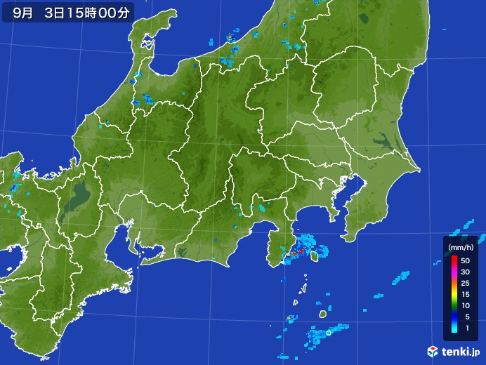 関東・甲信地方の雨雲レーダー(2017年09月03日)