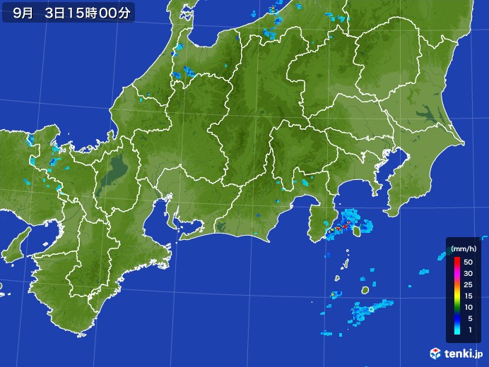 東海地方の雨雲レーダー(2017年09月03日)