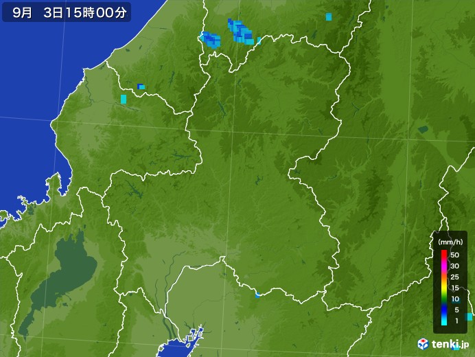 岐阜県の雨雲レーダー(2017年09月03日)