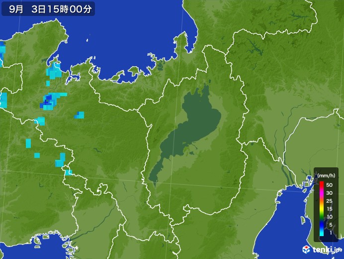 滋賀県の雨雲レーダー(2017年09月03日)
