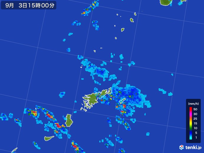 奄美諸島(鹿児島県)の雨雲レーダー(2017年09月03日)