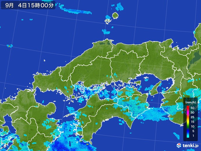 中国地方の雨雲レーダー(2017年09月04日)