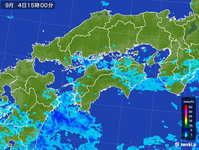 四国地方の雨雲レーダー(2017年09月04日)