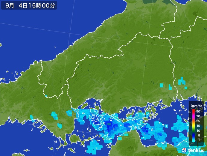 広島県の雨雲レーダー(2017年09月04日)