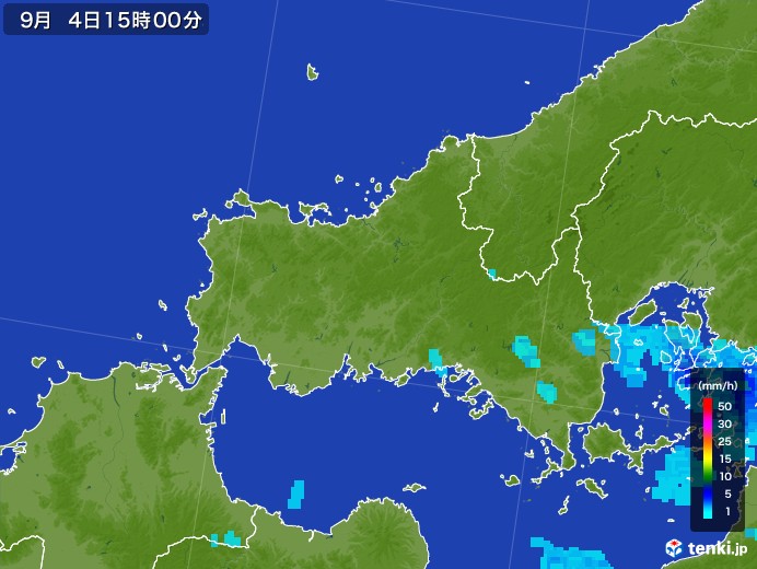 山口県の雨雲レーダー(2017年09月04日)