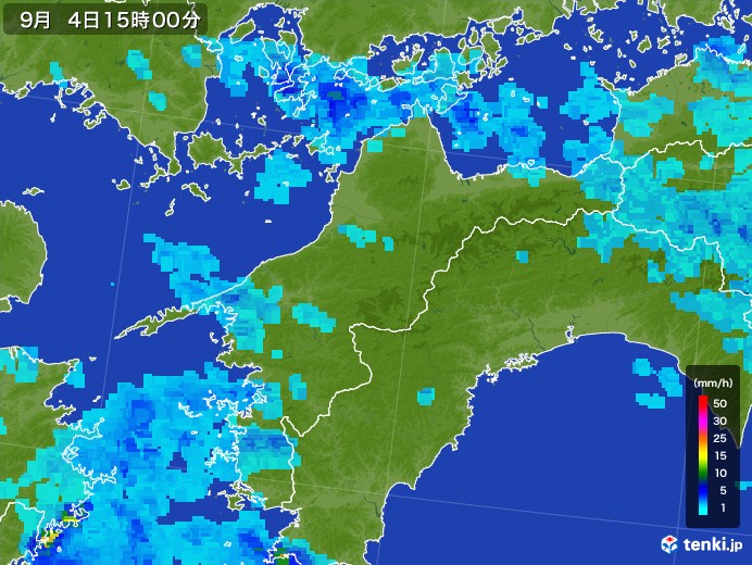 愛媛県の雨雲レーダー(2017年09月04日)