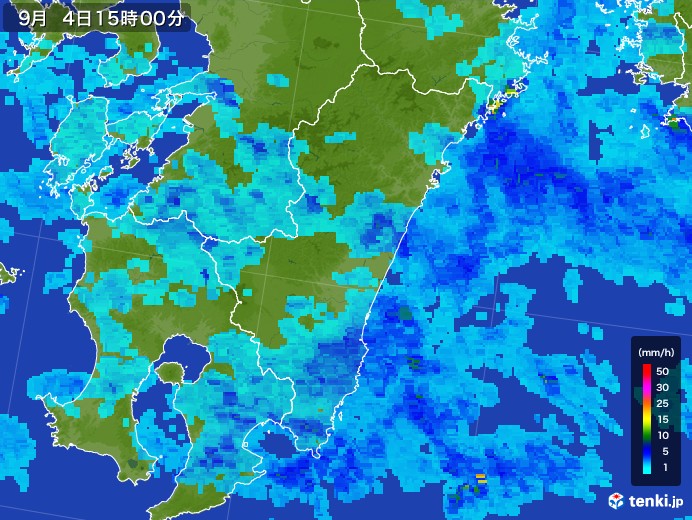 宮崎県の雨雲レーダー(2017年09月04日)