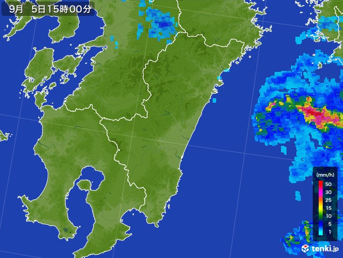 宮崎県の雨雲レーダー(2017年09月05日)