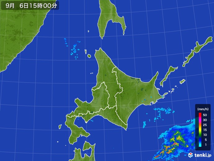 北海道地方の雨雲レーダー(2017年09月06日)