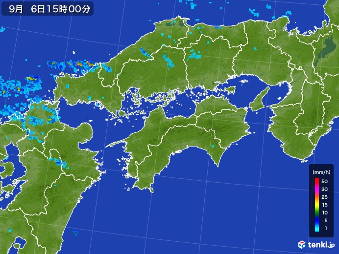 四国地方の雨雲レーダー(2017年09月06日)
