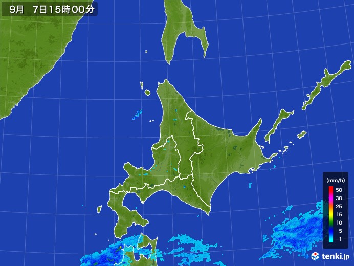 北海道地方の雨雲レーダー(2017年09月07日)