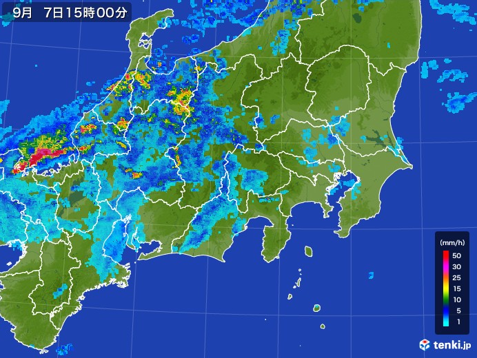 関東・甲信地方の雨雲レーダー(2017年09月07日)