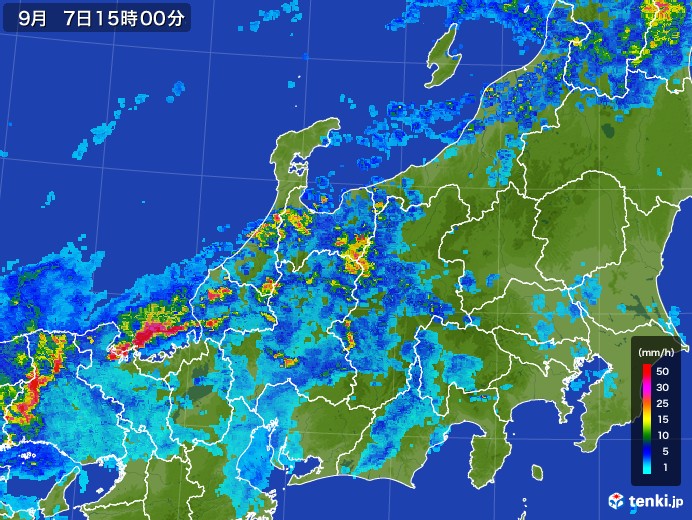 北陸地方の雨雲レーダー(2017年09月07日)