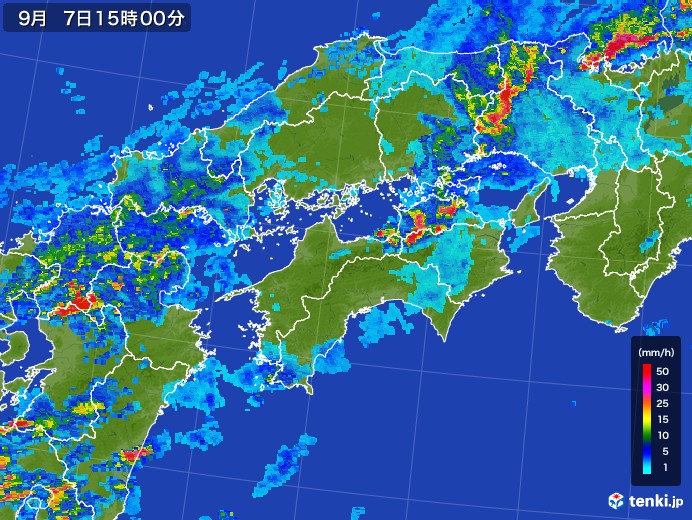 四国地方の雨雲レーダー(2017年09月07日)