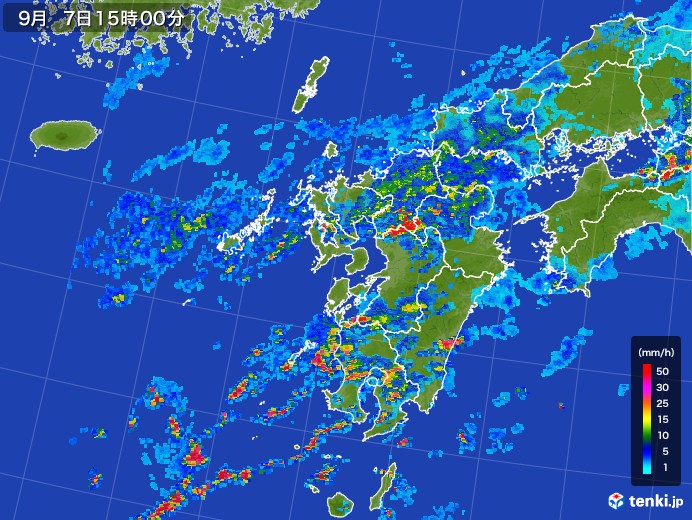 九州地方の雨雲レーダー(2017年09月07日)