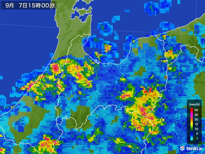 富山県の雨雲レーダー(2017年09月07日)