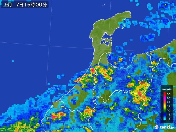 石川県の雨雲レーダー(2017年09月07日)