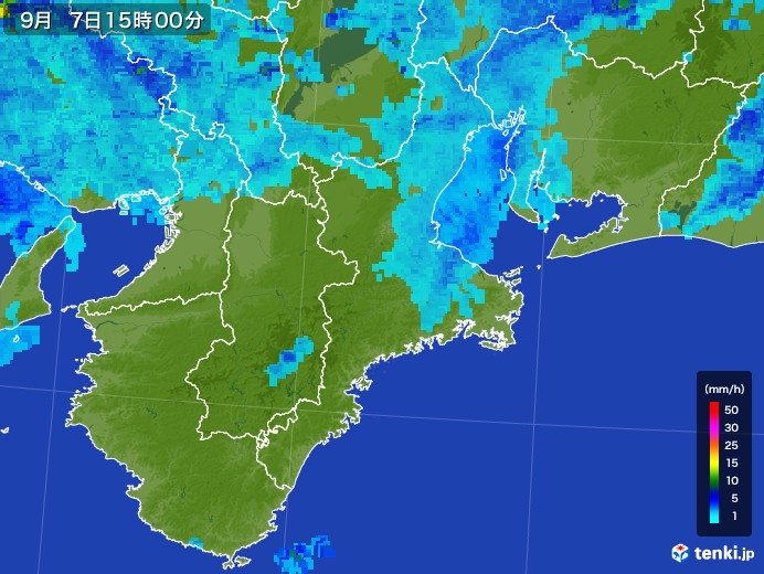 三重県の雨雲レーダー(2017年09月07日)
