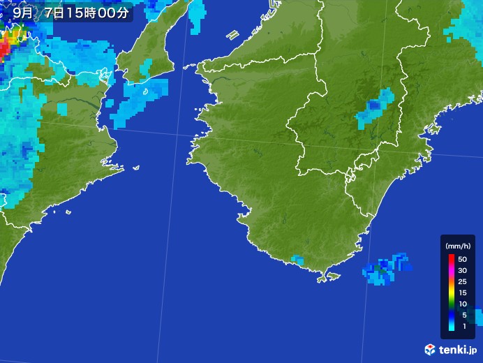 和歌山県の雨雲レーダー(2017年09月07日)