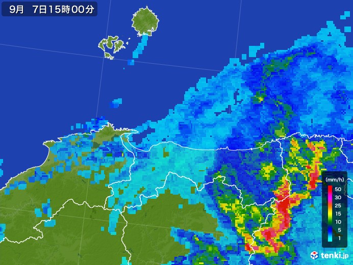 鳥取県の雨雲レーダー(2017年09月07日)