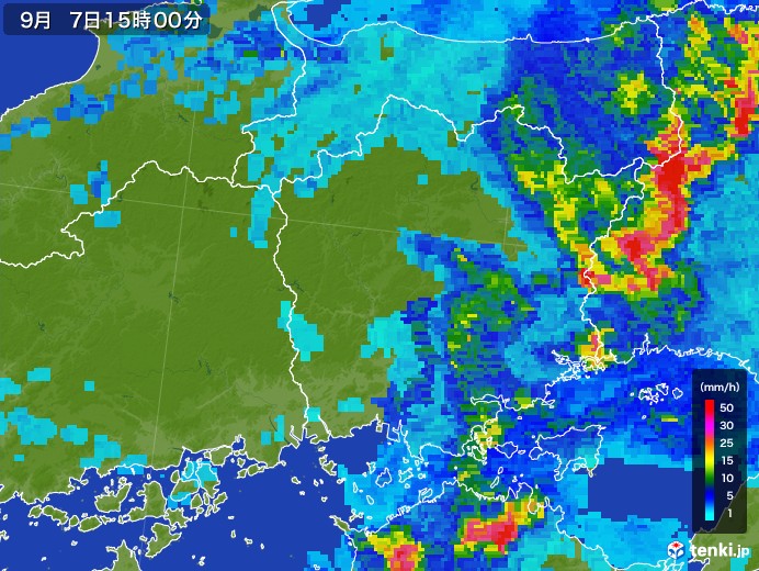 岡山県の雨雲レーダー(2017年09月07日)
