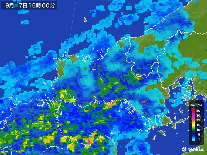 山口県の雨雲レーダー(2017年09月07日)