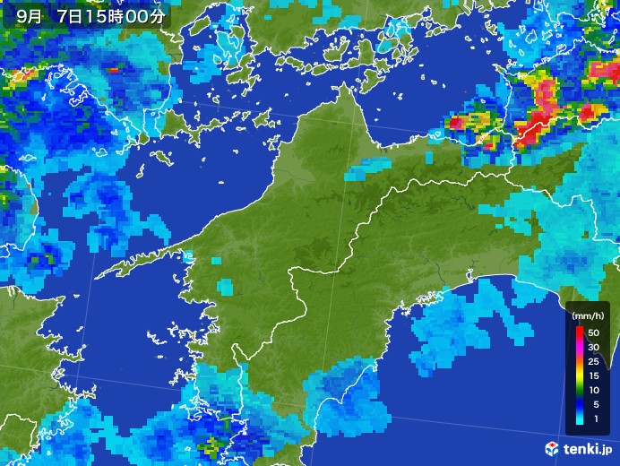 愛媛県の雨雲レーダー(2017年09月07日)