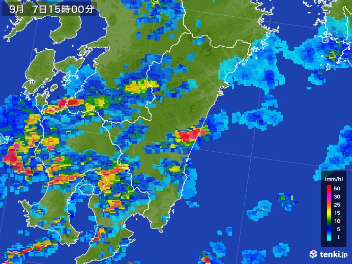 宮崎県の雨雲レーダー(2017年09月07日)