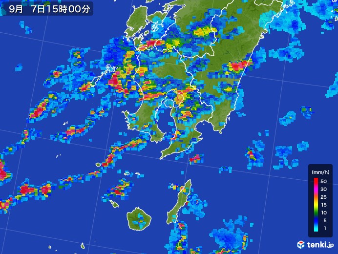鹿児島県の雨雲レーダー(2017年09月07日)