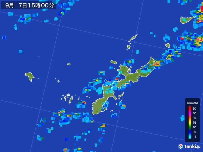 沖縄県の雨雲レーダー(2017年09月07日)
