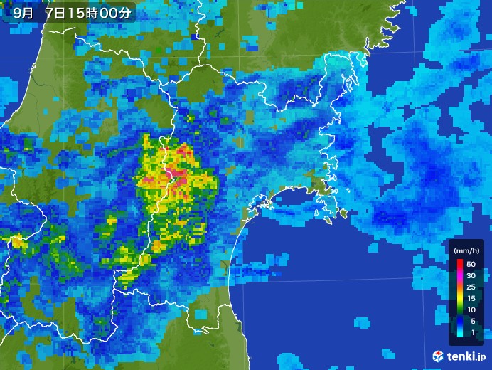 宮城県の雨雲レーダー(2017年09月07日)