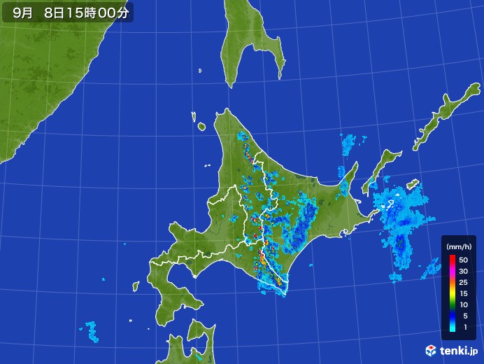 北海道地方の雨雲レーダー(2017年09月08日)