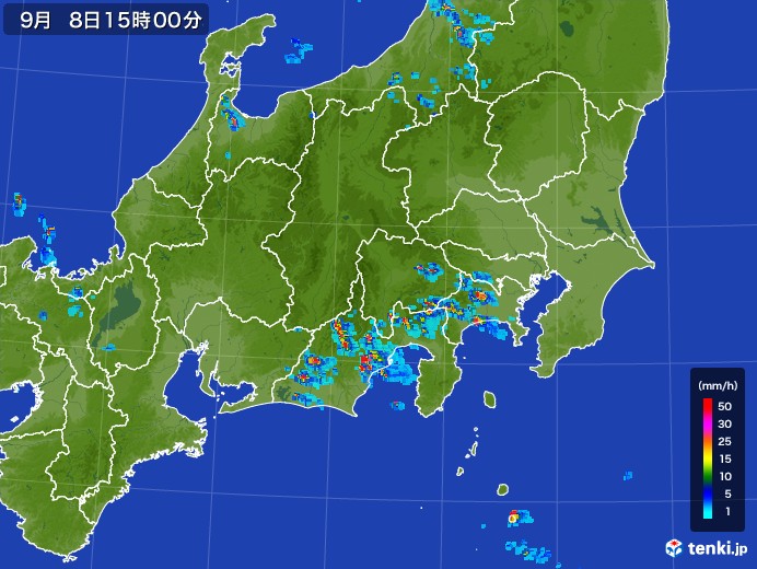 関東・甲信地方の雨雲レーダー(2017年09月08日)