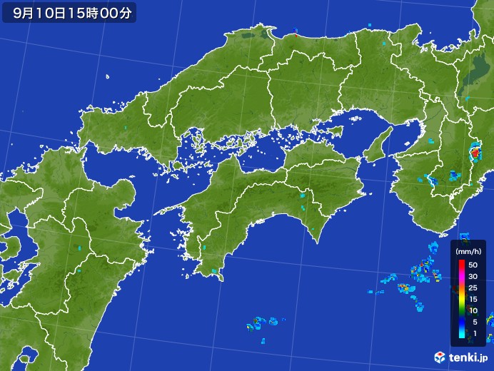 四国地方の雨雲レーダー(2017年09月10日)