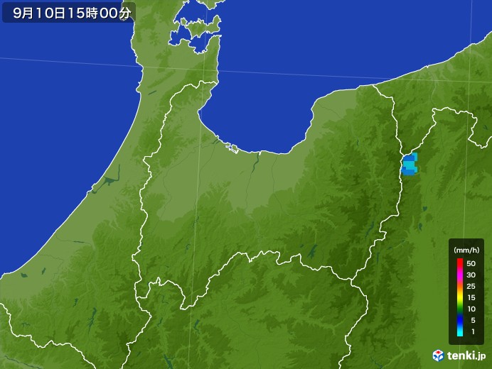 富山県の雨雲レーダー(2017年09月10日)