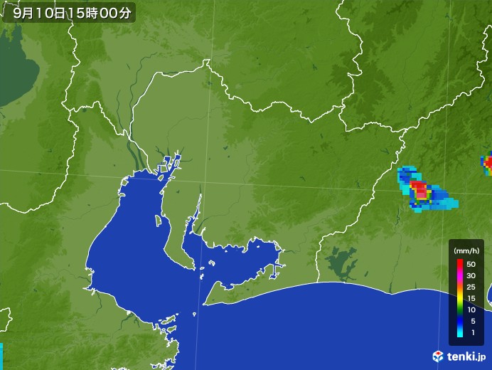 愛知県の雨雲レーダー(2017年09月10日)