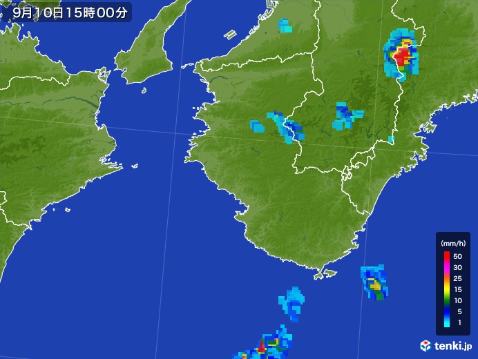 和歌山県の雨雲レーダー(2017年09月10日)