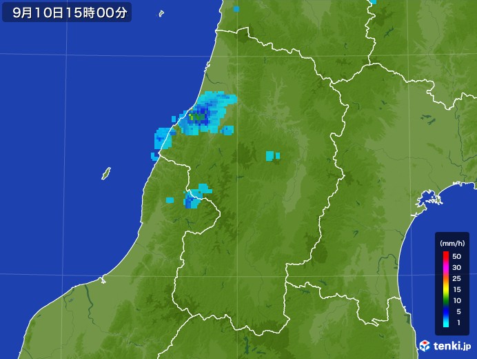 山形県の雨雲レーダー(2017年09月10日)