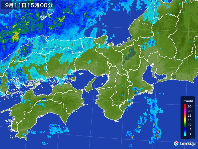 近畿地方の雨雲レーダー(2017年09月11日)