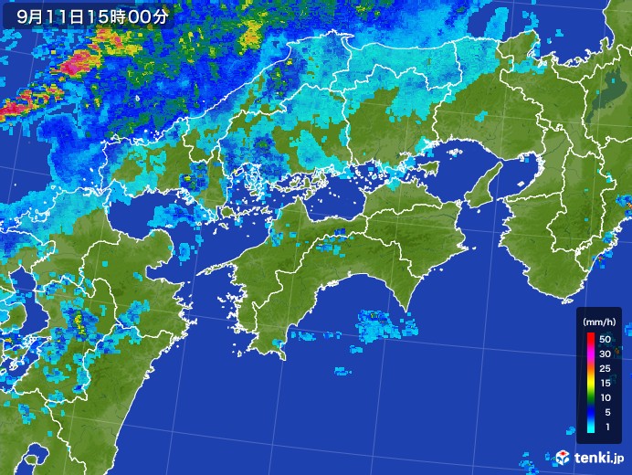 四国地方の雨雲レーダー(2017年09月11日)